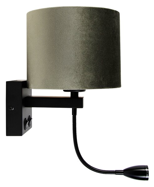 Lampa ścienna czarna z zielonym aksamitnym abażurem 18 cm - Brescia