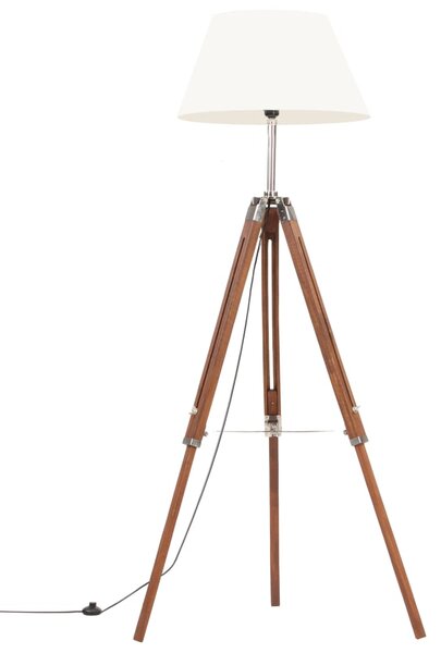 Lampa podłogowa na trójnogu, brązowo-biała, tek, 141 cm