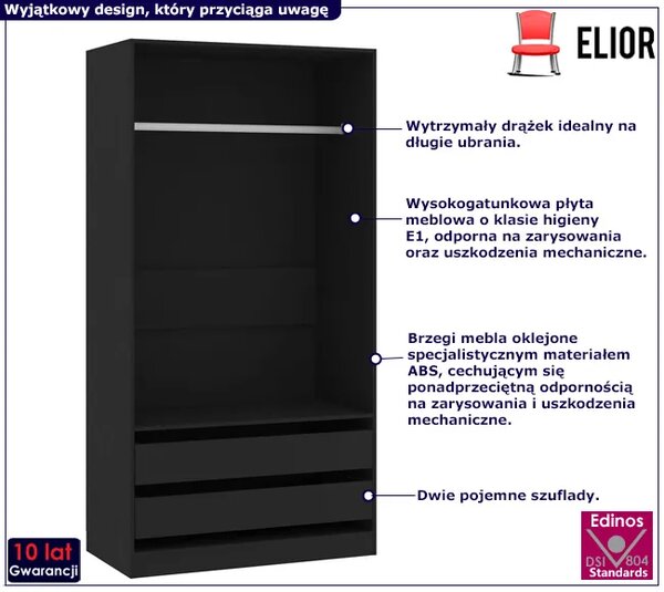 Czarna minimalistyczna szafa z drążkiem C4-P85