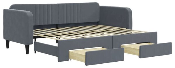 Sofa rozsuwana z szufladami, ciemnoszara, 90x200 cm, aksamit
