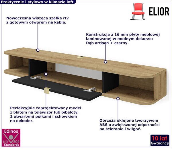 Szafka wisząca rtv dąb artisan czarny + S9-P26