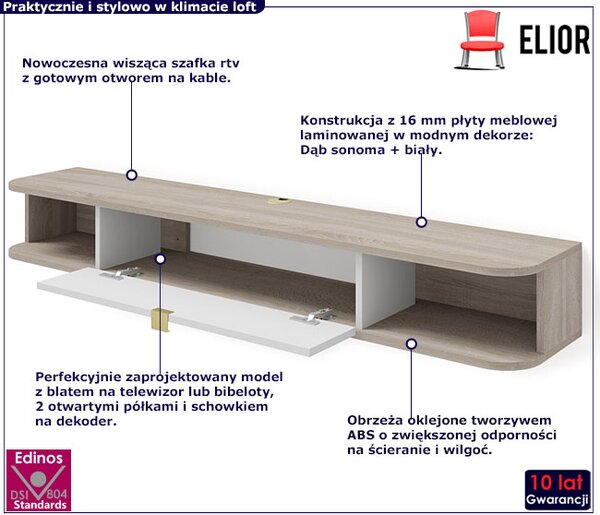 Wisząca szafka pod TV dąb sonoma + biały B4-C27