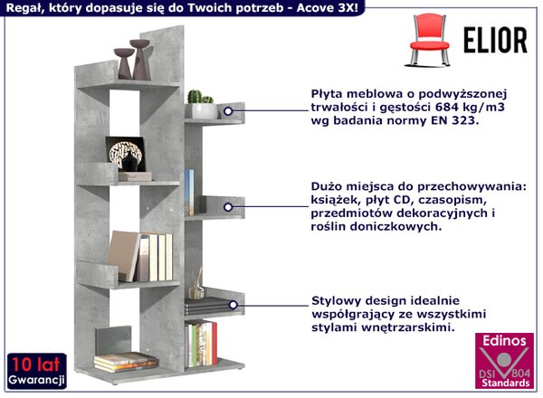 Nowoczesny regał z półkami beton F7-B09