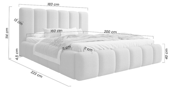 Łóżko tapicerowane Aura 160x200 z pojemnikiem - beżowa bukla Quelle 03