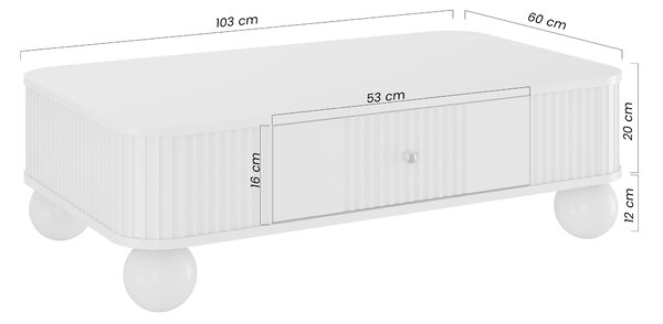 Stolik kawowy Vesper 103x60 cm z szufladą - czarny / złote uchwyty / nogi kule