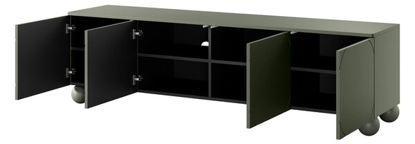 Szafka RTV Sonatia II 200 cm czterodrzwiowa na nogach kulach - oliwka
