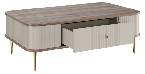 Stolik kawowy Vesper 103x60 cm z szufladą - kaszmir / orzech / złote nogi