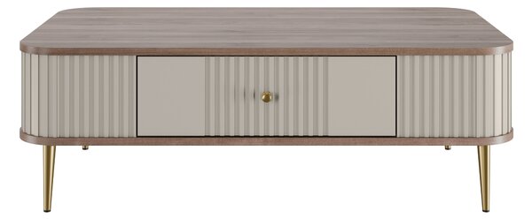 Stolik kawowy Vesper 103x60 cm z szufladą - kaszmir / orzech / złote nogi