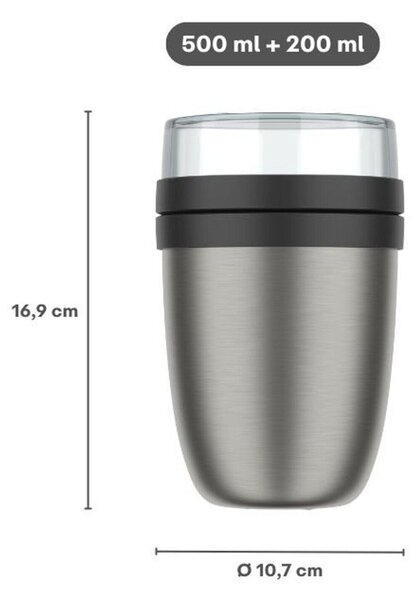 Jasnoczerwony/w kolorze srebra termos na jedzenie ze stali nierdzewnej 500 ml Ellipse – Mepal