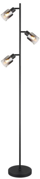 Lampa podłogowa Globo HUBERTUS 54308S czarny mat, szkło przydymione, 3xE14, wys. 154 cm, włącznik nożny