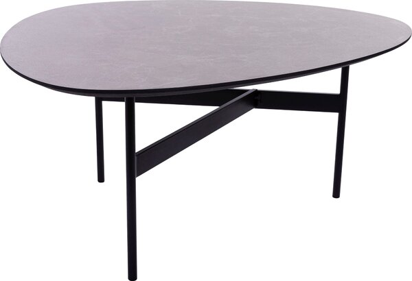 Owalny stolik z szarym lakierowanym blatem, metalowa rama