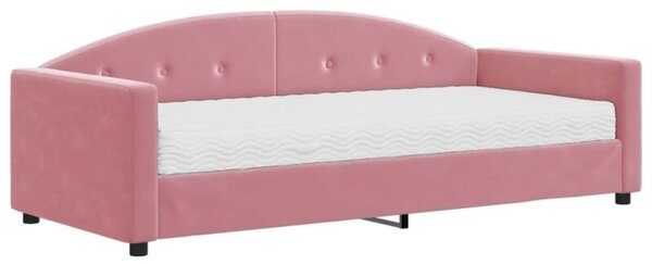 Sofa z materacem do spania, różowa, 90x200 cm, aksamit