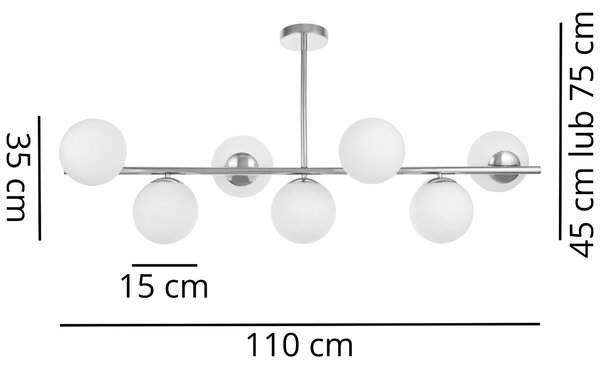 LAMPA WISZĄCA SUFITOWA NOWOCZESNA CHROM BIAŁE KULE FREDICA 7