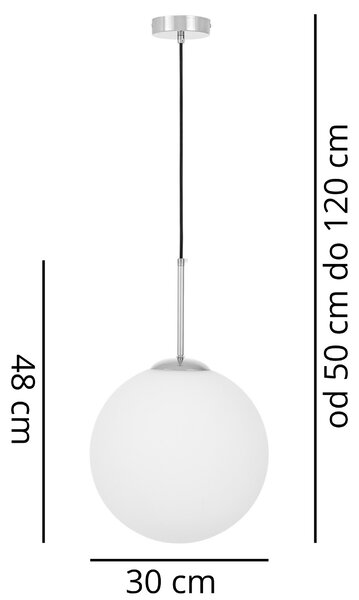 LAMPA WISZĄCA SUFITOWA NOWOCZESNA CHROMOWANA BIAŁA KULA FREDICA 30