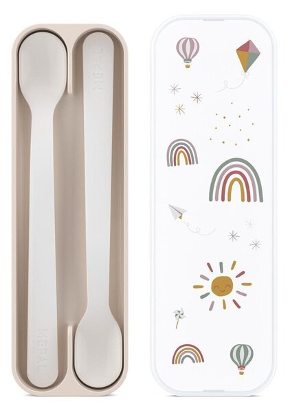Beżowe plastikowe łyżeczki dla dzieci zestaw 2 szt. Sunshine & Rainbow – Mepal