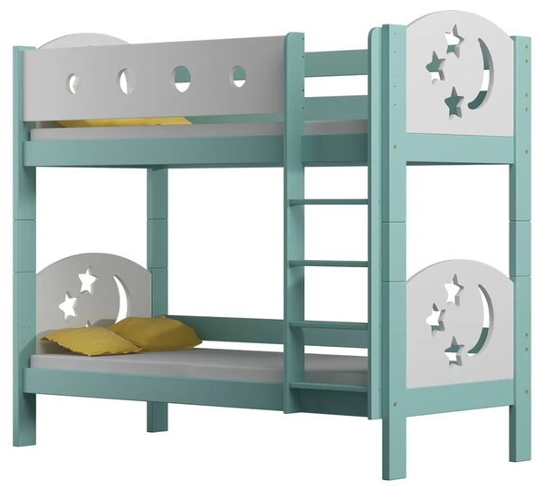 Piętrowe łóżko dla rodzeństwa z materacami, turkusowy - Mimi 3X 160x80 cm