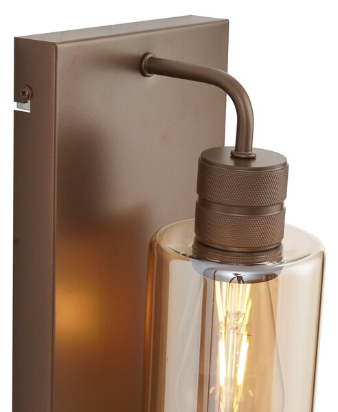 Lampa ścienna w stylu Hotel Chic ciemny brąz z bursztynowym szkłem - Stavelot