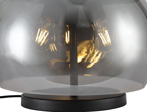 Designerska lampa stołowa czarna z przydymionym szkłem 3-źródła światła - Bino
