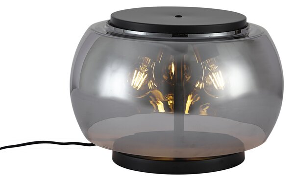 Designerska lampa stołowa czarna z przydymionym szkłem 3-źródła światła - Bino