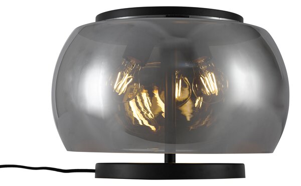 Designerska lampa stołowa czarna z przydymionym szkłem 3-źródła światła - Bino