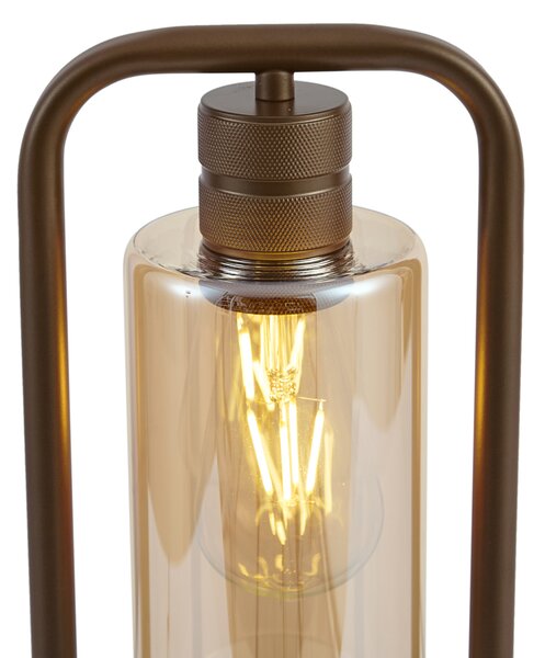 Lampa stołowa w stylu Hotel Chic ciemny brąz z bursztynowym szkłem - Stavelot