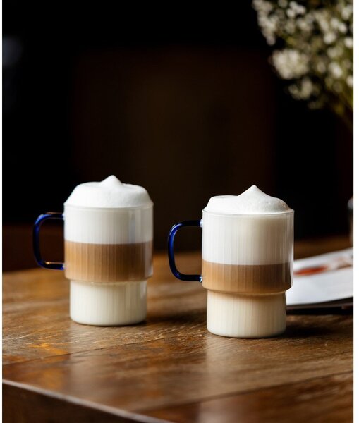 Niebieskie szklane kubki zestaw 2 szt. do cappuccino 350 ml Livio – Vialli Design