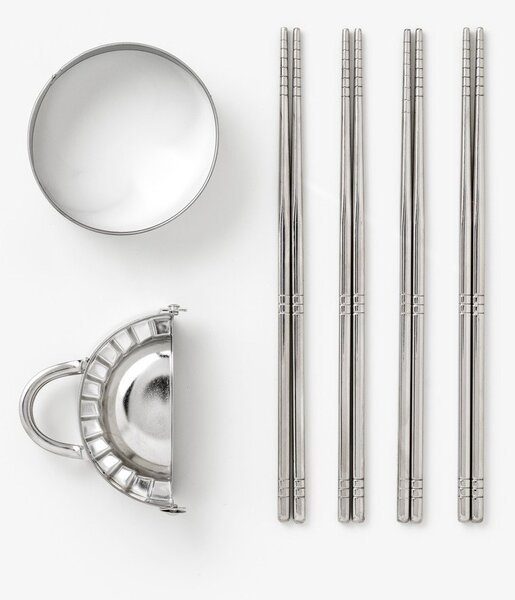 Beżowy zestaw pałeczek ze stali nierdzewnej dla 4 osób The Essentials - Dumpling Tools – Printworks