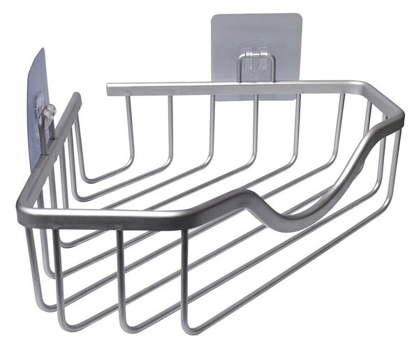 Aluminiowa narożna półka łazienkowa w kolorze srebra z połyskiem bez wiercenia Filaire Aluminium – douceur d'intérieur