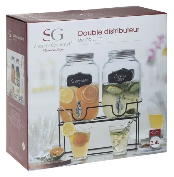Podwójny dystrybutor do napojów na stojaku, 4L x 2 sztuki w komplecie