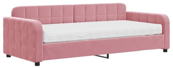 Sofa z materacem do spania, różowa, 90x200 cm, aksamit