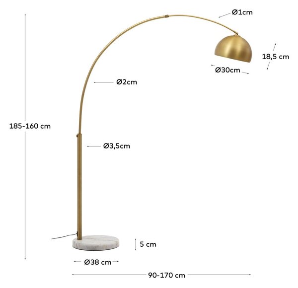 Lampa stojąca w kolorze złota z metalowym kloszem (wysokość 160 cm) Madali – Kave Home