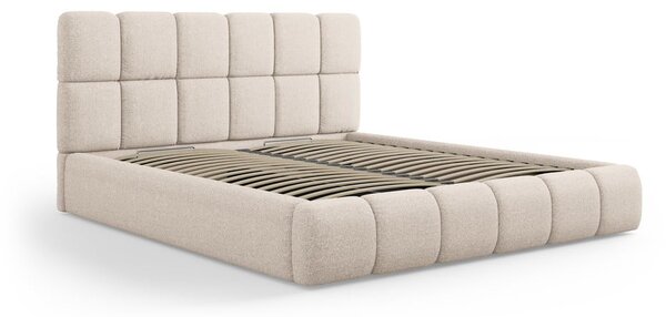 Beżowe tapicerowane łóżko dwuosobowe ze schowkiem ze stelażem 160x200 cm Bellis – Micadoni Home