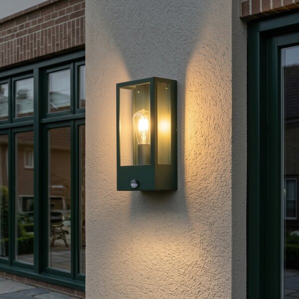 Lampa ścienna zewnętrzna ciemnozielona z czujnikiem ruchu IP44 - Rotterdam