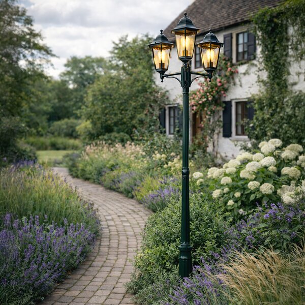 Rustykalna lampa zewnętrzna ciemnozielona 3-światłowa IP44 - New Orleans
