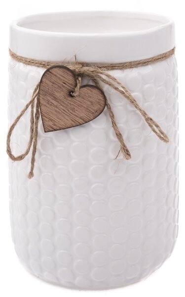Ceramiczna waza Wood heart biała, 14 x 20 cm