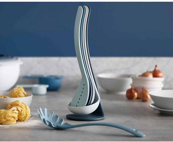 ZZestaw 5 niebieskich przyborów kuchennych ze stojakiem Joseph Joseph Nest Utensils Plus
