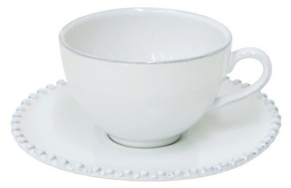 Biała kamionkowa filiżanka ze spodkiem Costa Nova Pearl, 250 ml