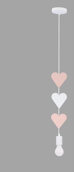 Biały/różowy żyrandol dziecięcy z metalowym kloszem Hearts – Candellux Lighting
