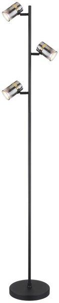 Globo TRABBY 57916S lampa podłogowa 154 cm czarna mat, szkło przydymione, GU10 x3, przełącznik nożny, mosiężne detale