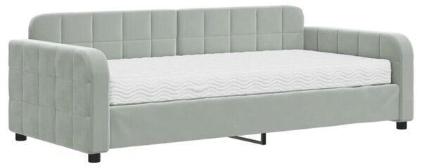 Sofa z materacem do spania, jasnoszara, 90x190 cm, aksamit