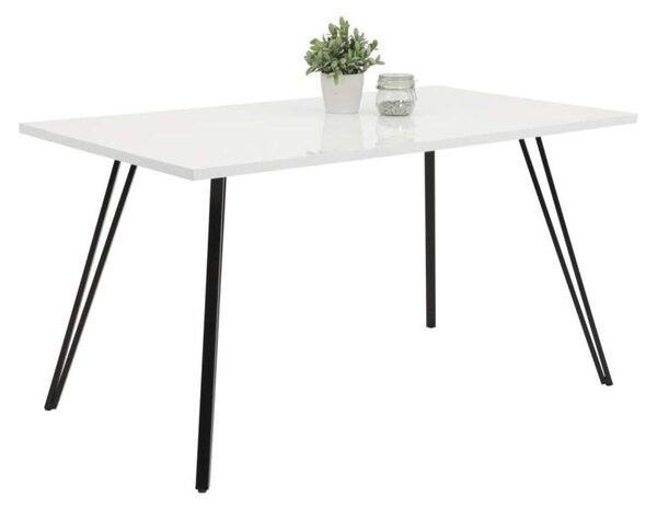Stół do jadalni - Stół z czterema nogami - Wykończenie lakierowane - Rama metalowa w kształcie litery V - 140 x 76 x 80 cm - Biały