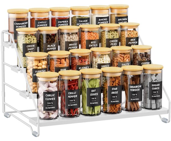 Regał na przyprawy stojący Metal - 4 poziomy - Regulowany - Biały - Bez wiercenia - Do kuchni i szafki