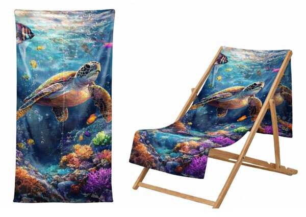 Ręcznik Plażowy Kąpielowy Szybkoschnący Na Basen 70x140cm Mikrofibra Żółw