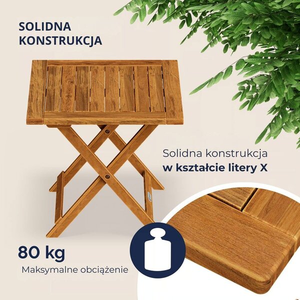 Stolik VITEK z drewna akacjowego, 46x46x46cm, brązowa Casaria