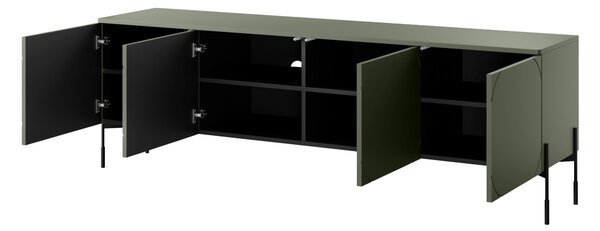 Szafka RTV Sonatia 200 cm czterodrzwiowa na metalowych nogach - oliwka