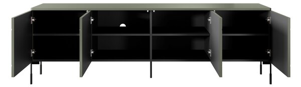 Szafka RTV Sonatia 200 cm czterodrzwiowa na metalowych nogach - oliwka