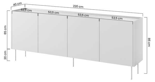 Komoda Desin 220 cm czterodrzwiowa - czarny mat / dąb nagano