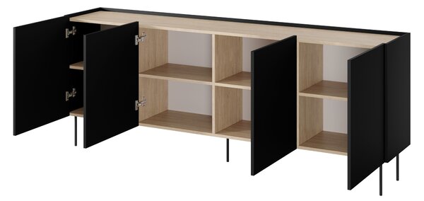 Komoda Desin 220 cm czterodrzwiowa - czarny mat / dąb nagano