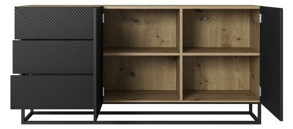 Komoda Asha 167 cm dwudrzwiowa z szufladami - artisan / czarny mat / czarny stelaż