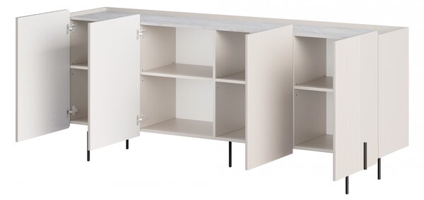Komoda Malmi 200 cm czterodrzwiowa - kaszmir / crema bianca / czarne nóżki